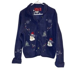 Holiday Lodge Northcrest Cozy Fleece Cardigan Shacket Snowmen Cabincore Medium